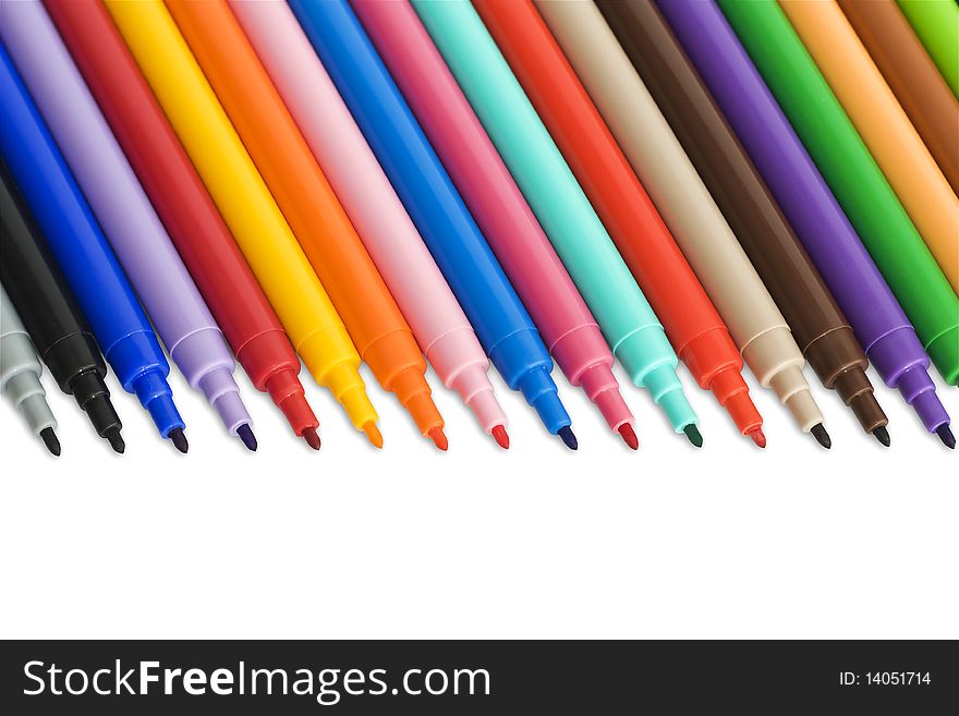 Color soft tip pens isolated on white