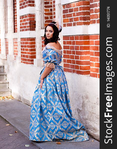 Portrait of lady in blue baroque dress