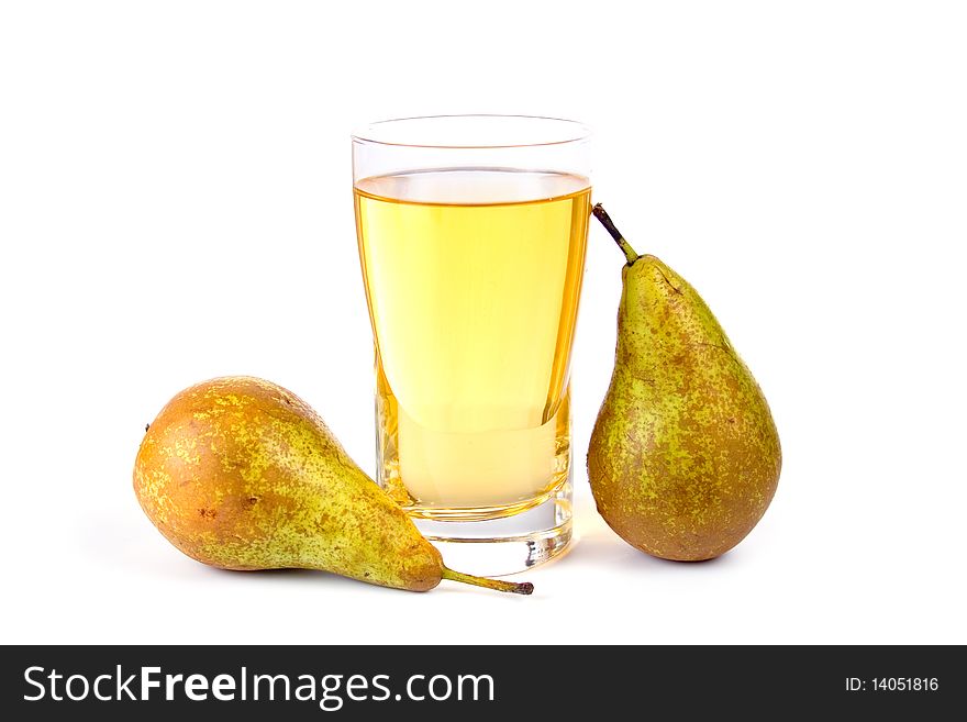 Glass of pear juice isolated on a white background