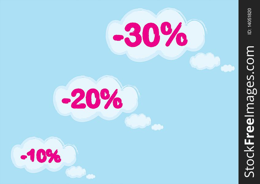 Î±n illustration of clouds on writing percent discount. Î±n illustration of clouds on writing percent discount