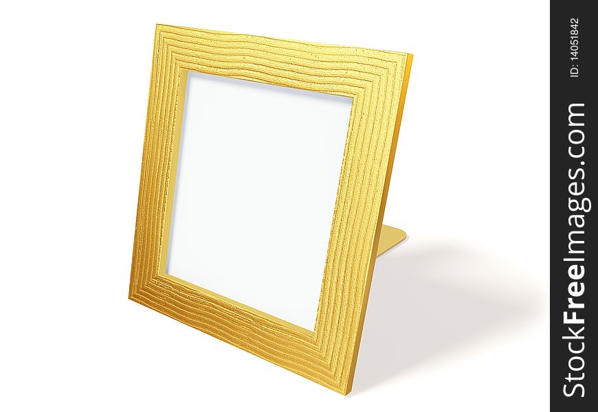 Rectangular gold frame on white background isolated