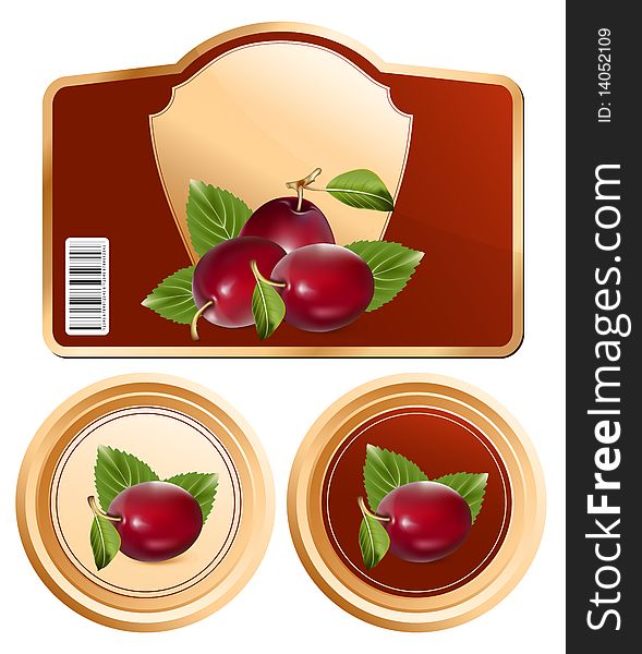 Vector. Background for design of packing jam jar with plums.