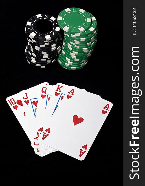 Hand of card player with royal flush