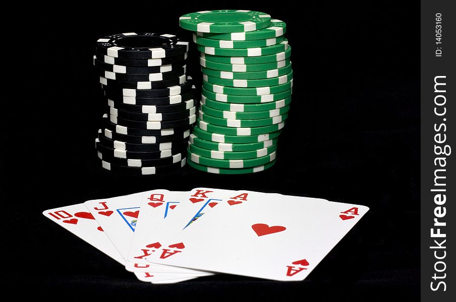 Hand of card player with royal flush, casino play. Hand of card player with royal flush, casino play