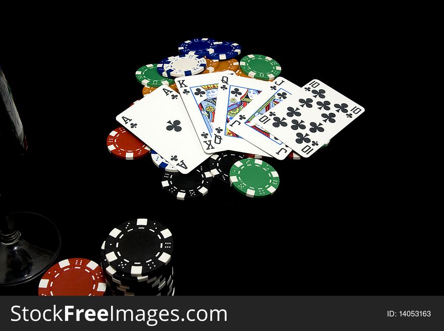Hand of card player with royal flush