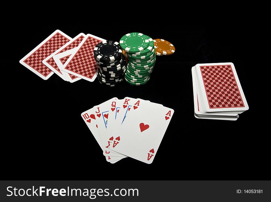 Hand of card player with royal flush, casino play. Hand of card player with royal flush, casino play