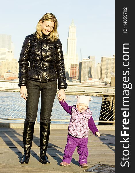 Woman with toddler at Manhattan, New York City, USA. Woman with toddler at Manhattan, New York City, USA