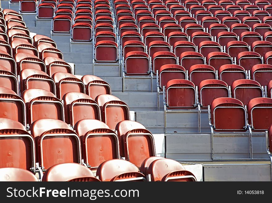 Empty stadium seats before a game.