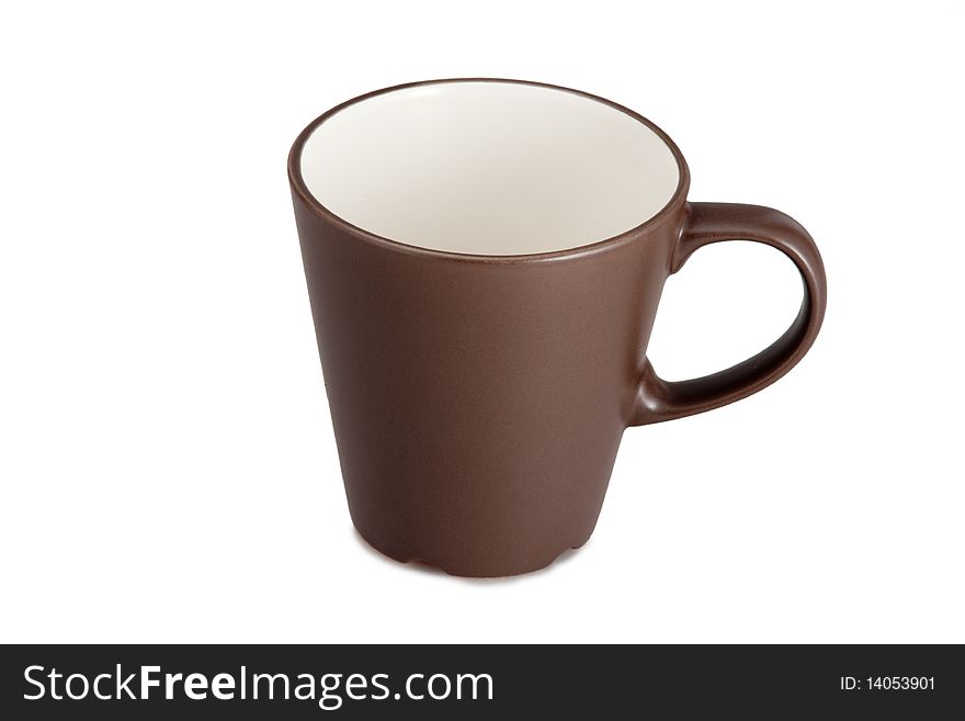 Brown empty cup on white background