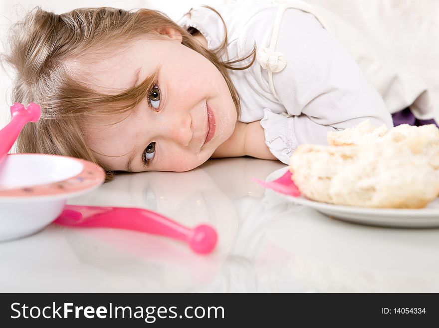 Sweet toddler little girl eating