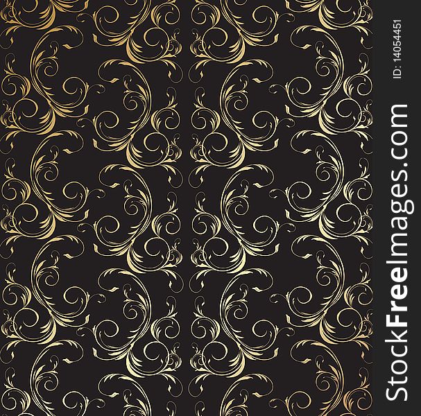 Vector black and golden decorative seamless floral ornament