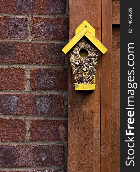 Bird seed in the shape of a house