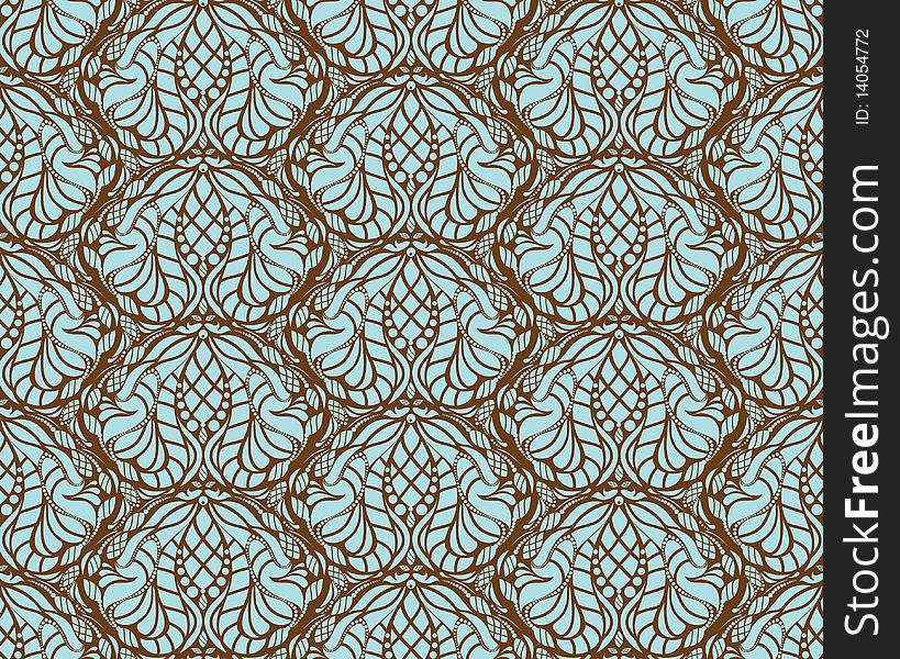 Vector blue and brown decorative seamless floral ornament