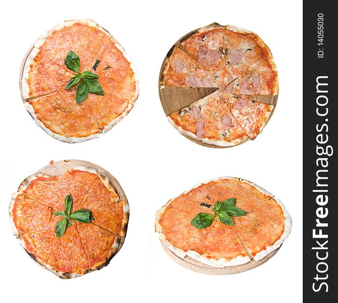 Set from 4 full size photos of classic italian pizza