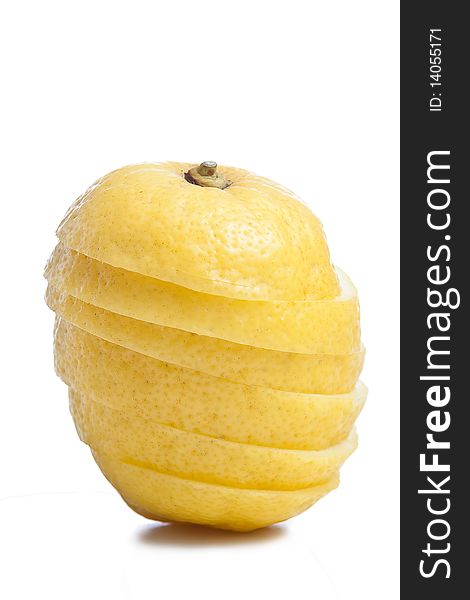 Stacked slices Lemon fruit isolated on white. Stacked slices Lemon fruit isolated on white.