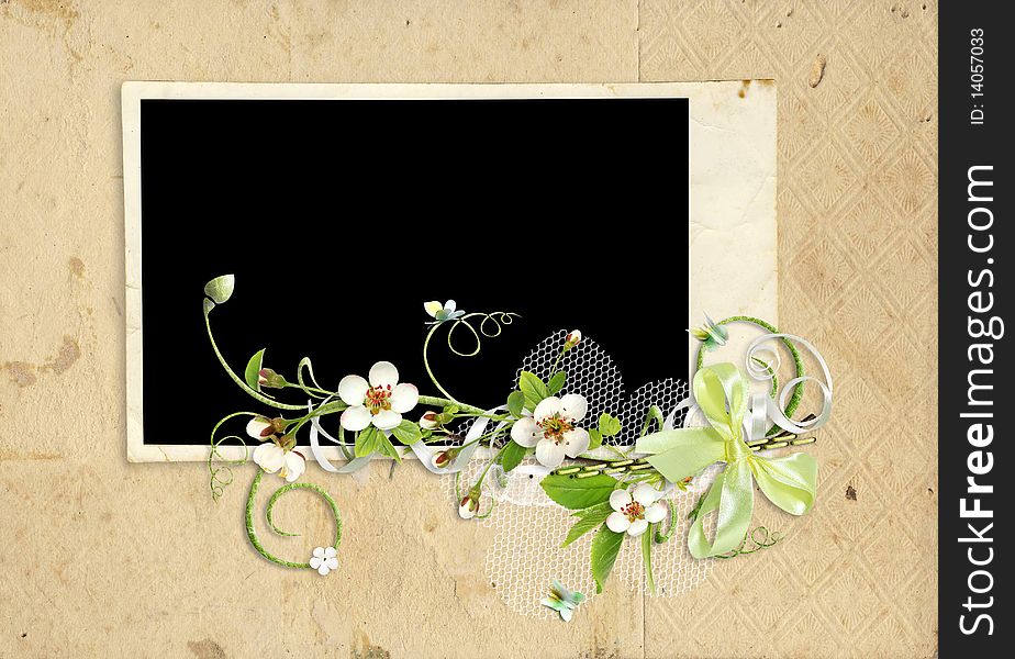 Old Paper Frame With Apple Tree Flowers