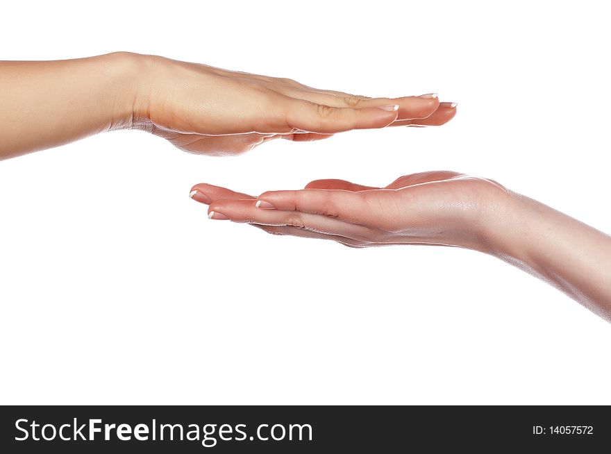 Various signs hands and palms isolated on white background