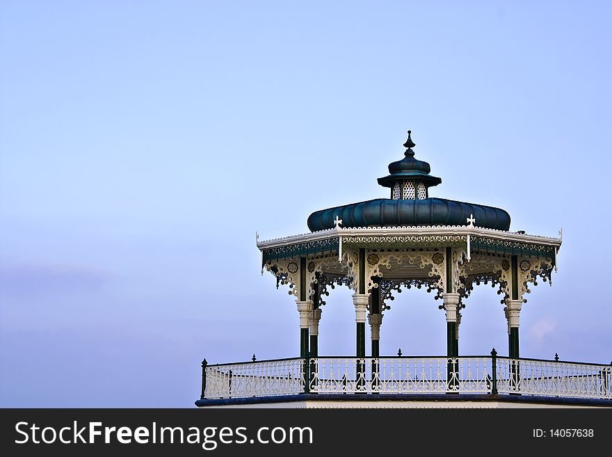 An ornate Victorian bandstand in Hove on the coast of Sussex,England