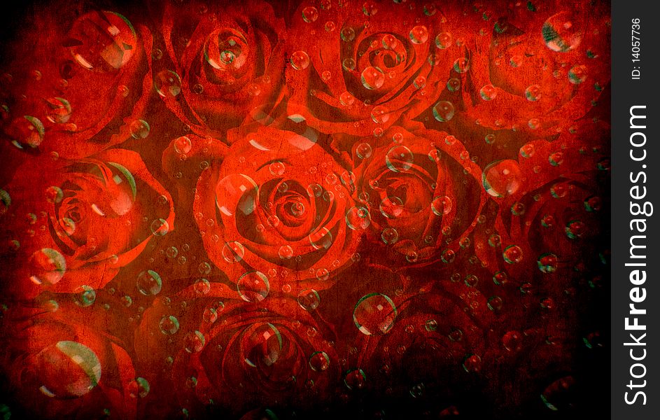 Rose background with various bubbles