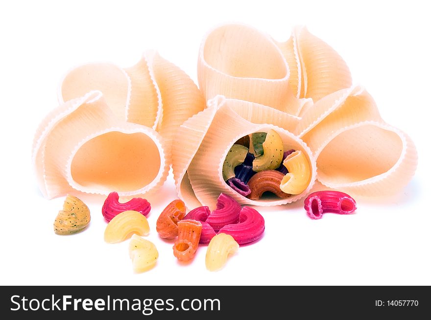 A set of colored macaroni isolated on white