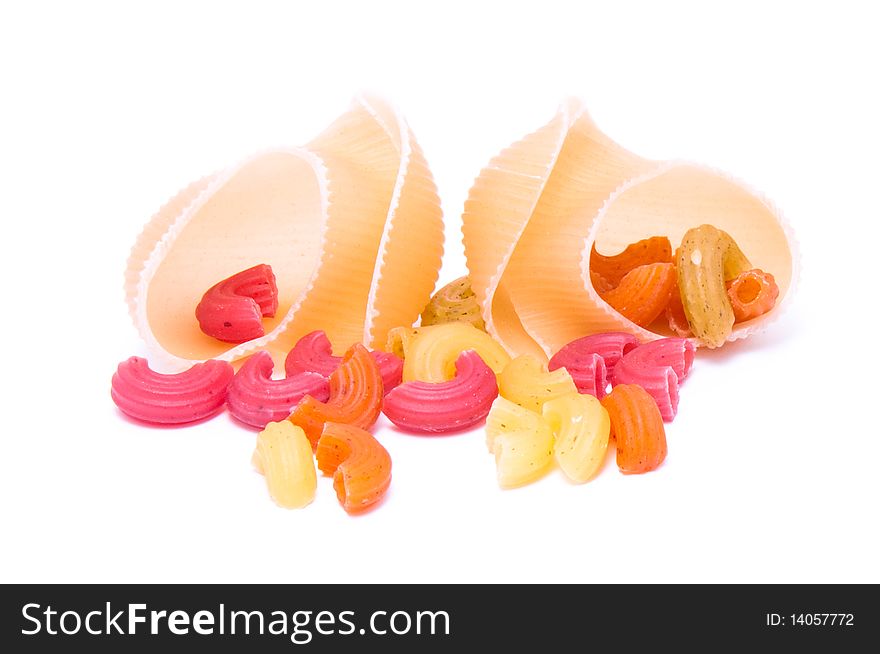A setl of colored macaroni isolated on white. A setl of colored macaroni isolated on white