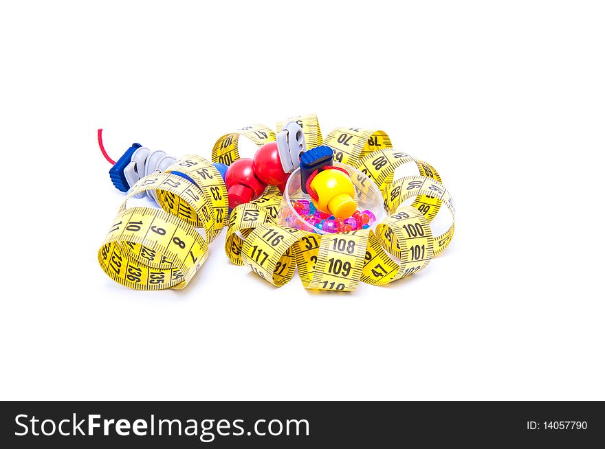 Tape-measure and fasteners isolated on white