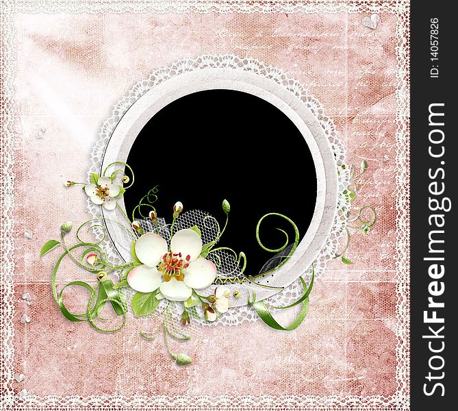 Red  round spring frame with apple tree flowers