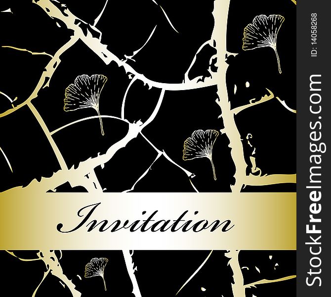 Invitation card with gold cracks on black