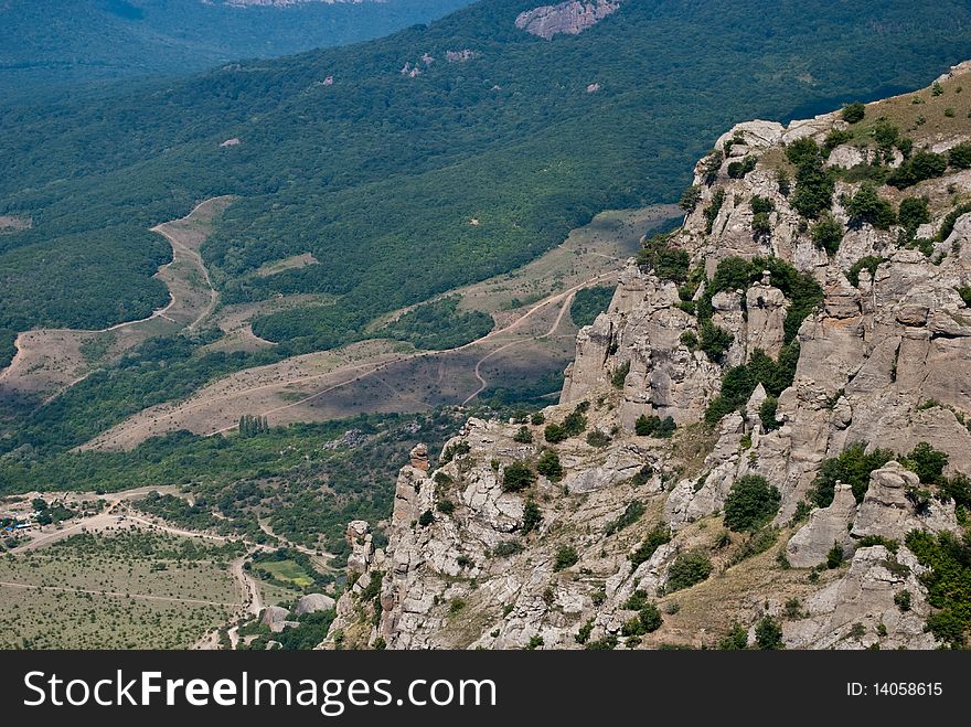 Valley of ghosts, panoramic of the Crimea mountains, Ukraine