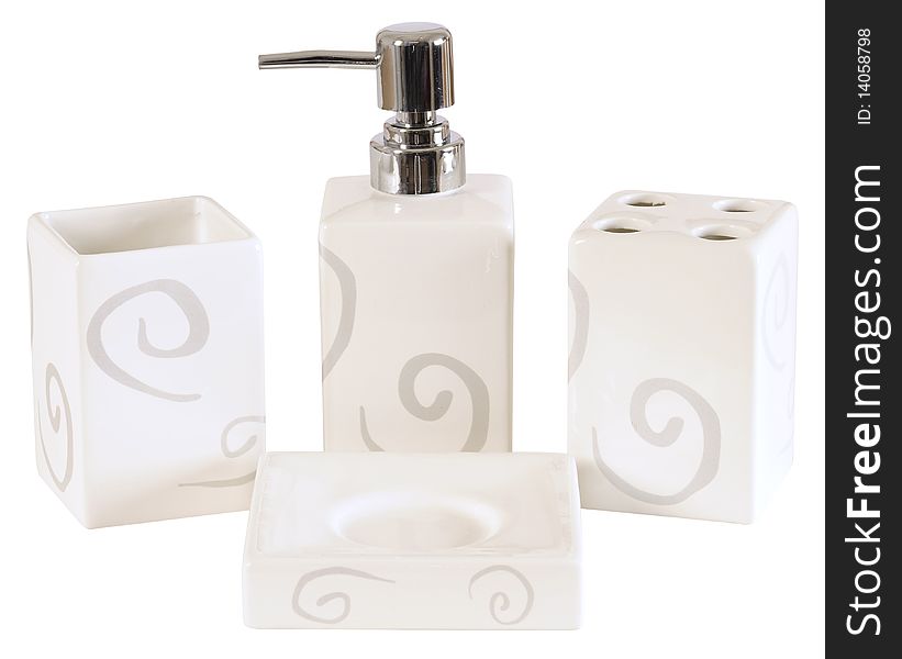 Bathroom accessories isolated over white. Bathroom accessories isolated over white.