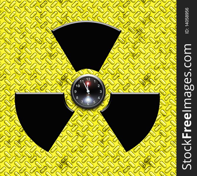 Radiation sign with clock inside