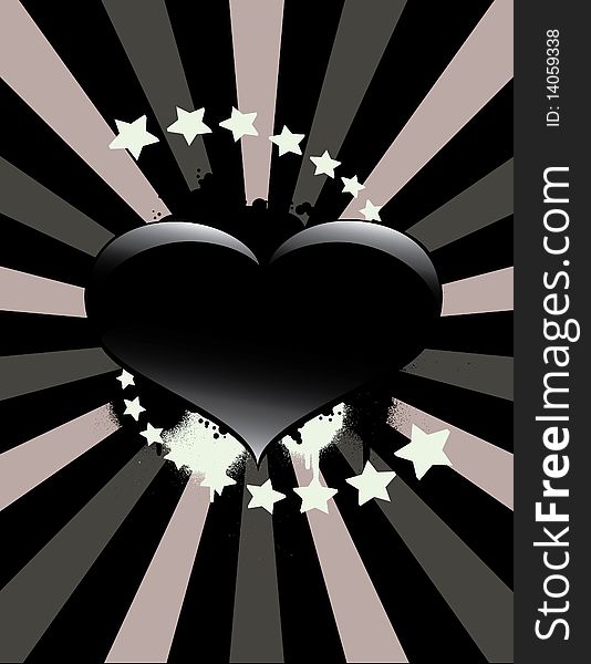 Black heart background illustration in shades of black and white