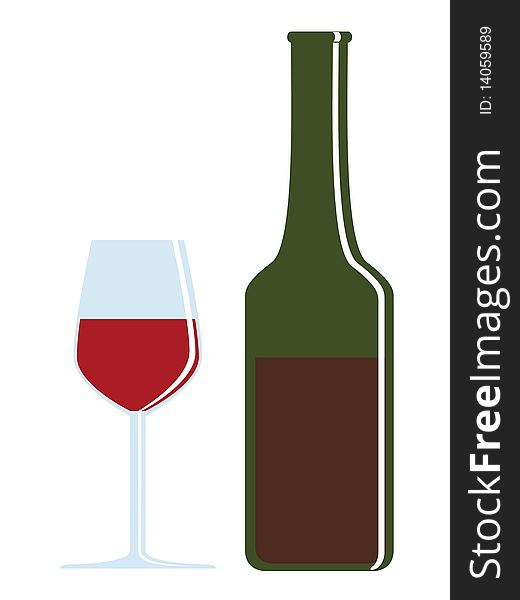 Bottle of red wine and glass illustration. Please visit my portfolio for more illustrations.