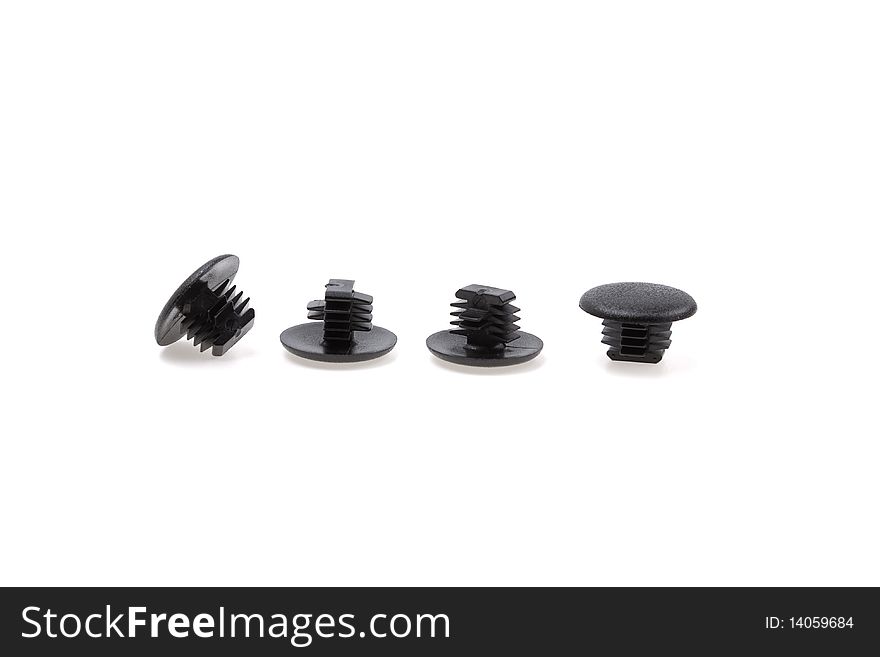 Black plastic flanged-tubular rivet isolated on white