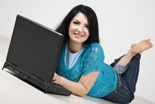 Free Woman With Notebook Lying On Floor Stock Photography - 14064322