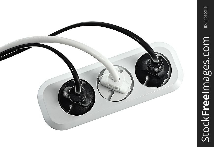 Electrical plugs in socket on a white background