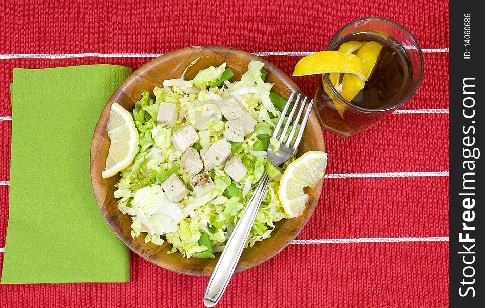 Bamboo bowl with yummy fresh salad