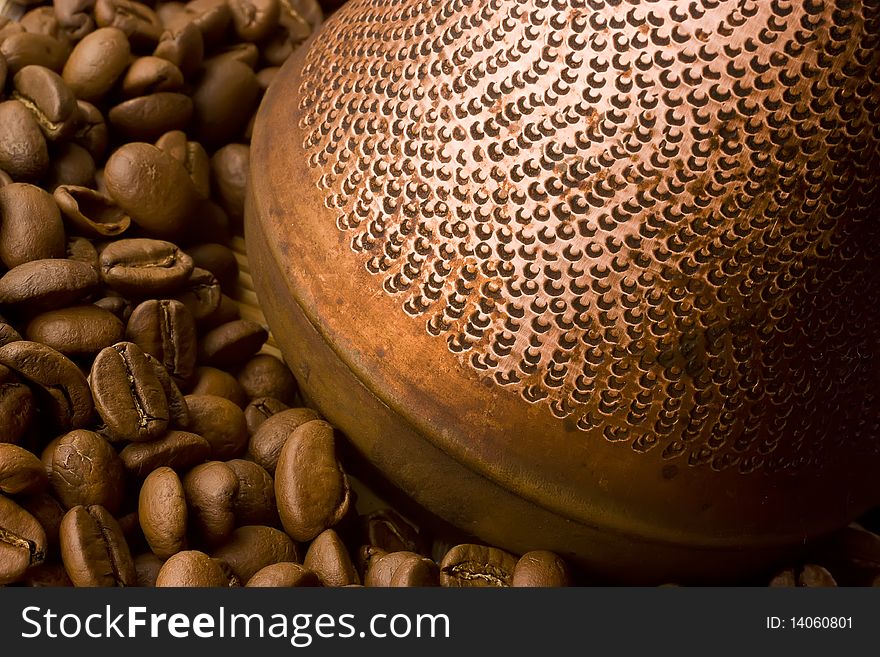 Coffee Beans And Jezve. Macro.