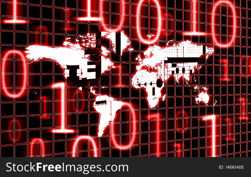 World map and binary code