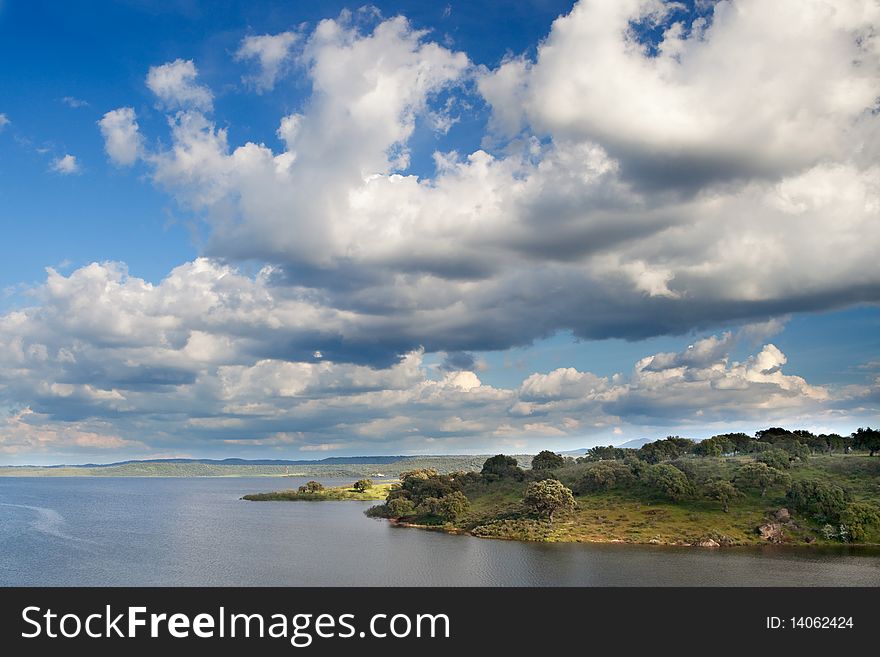 Landscape with a big river and a beautiful sky. Landscape with a big river and a beautiful sky