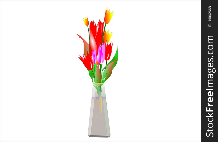 3d  illustration of tulips in cut vase on white