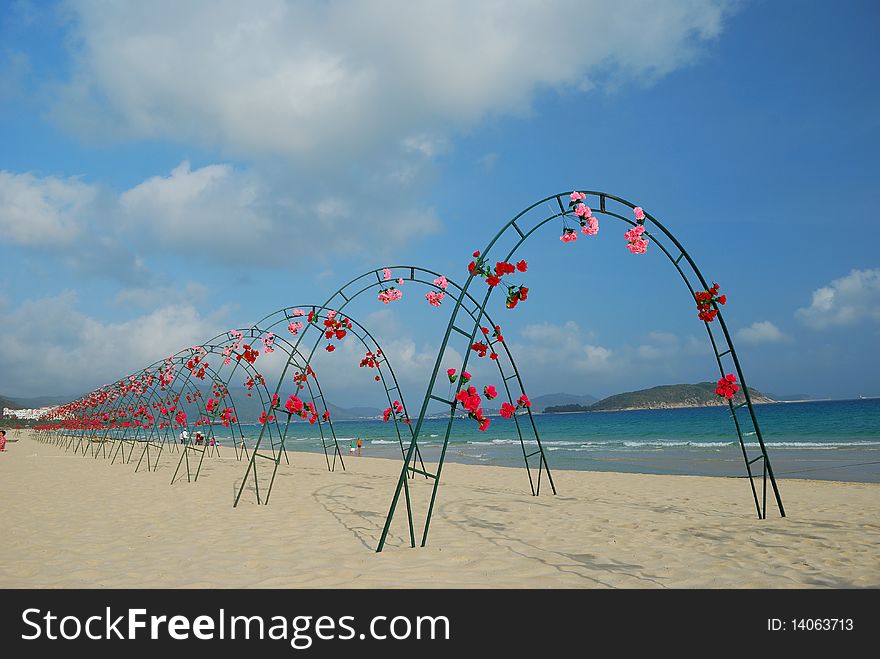 Celebration on the beach and the ocean background scene. Celebration on the beach and the ocean background scene