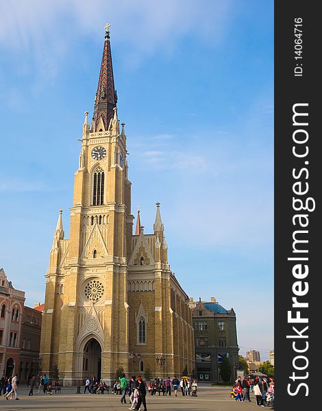 NOVI SAD - APRIL 18: Crowds on main square in front of Cathedral on April 18, 2010 in Novi Sad, Serbia. Novi Sad is Serbia's second largest city after Belgrade. NOVI SAD - APRIL 18: Crowds on main square in front of Cathedral on April 18, 2010 in Novi Sad, Serbia. Novi Sad is Serbia's second largest city after Belgrade.