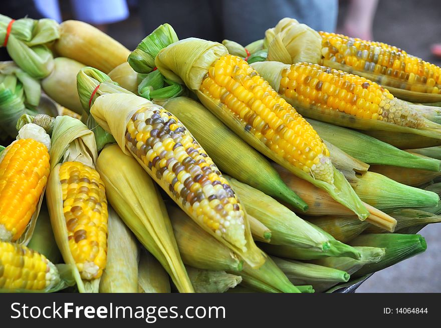 Sell boiled corn in the local market food. Sell boiled corn in the local market food.