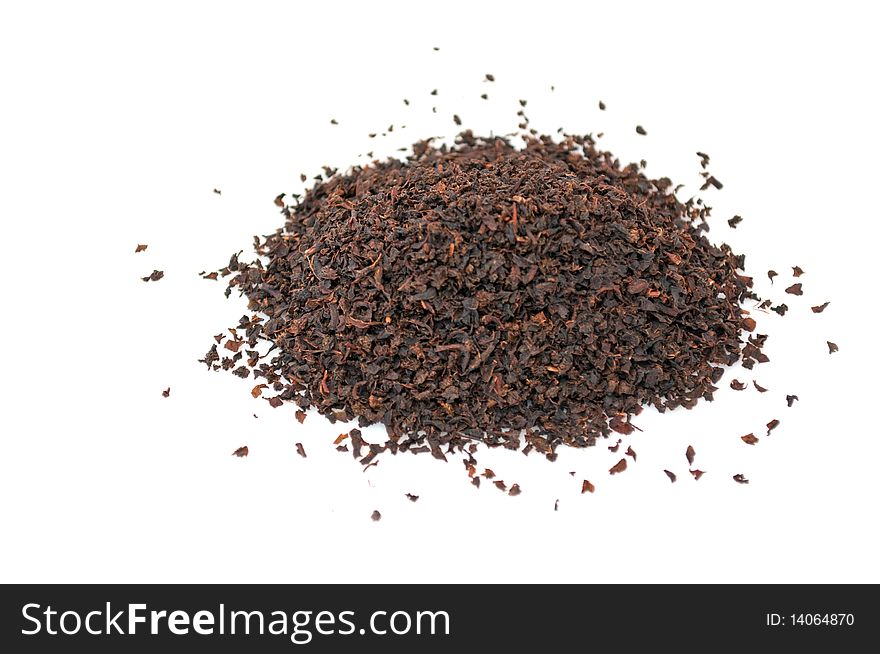 A pile of black tea isolated on a white background