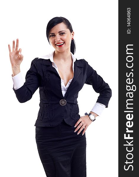 Attractive businesswoman satisfied with results - ok sign