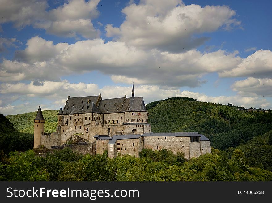 Castle in luxembourg europe with blue sky and clouds