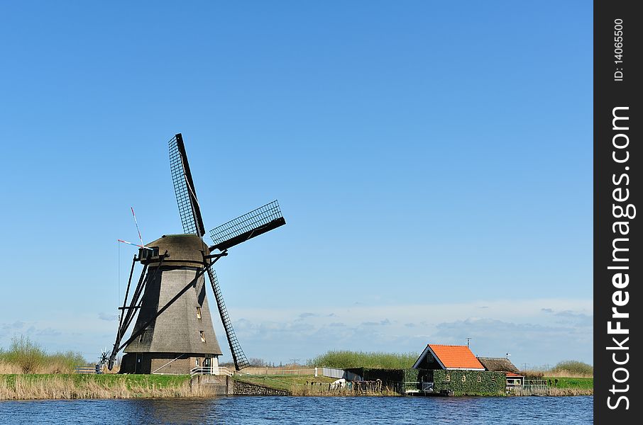 Windmill landscape at Kinderdijk The Netherlands