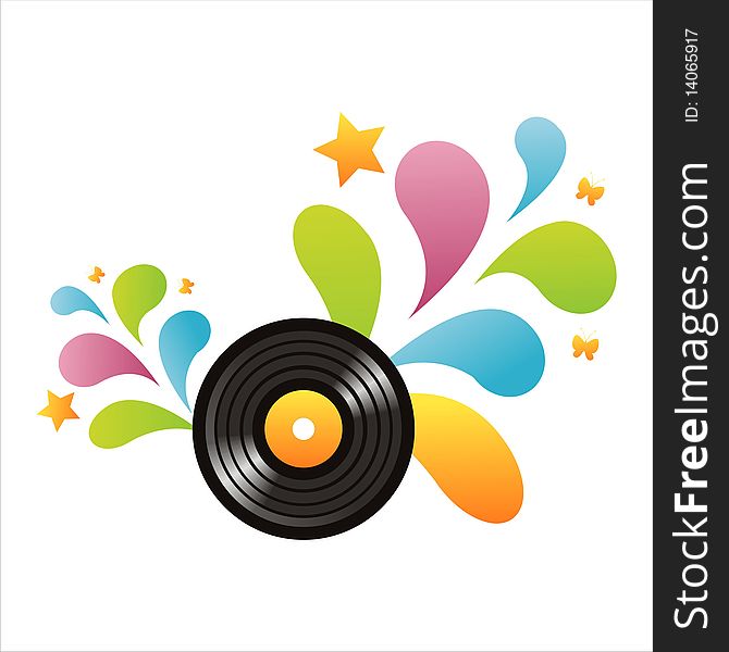 Vinyl record background with colorful splash. Vinyl record background with colorful splash