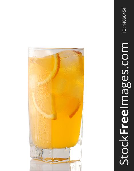 Glass of orange juice with ice